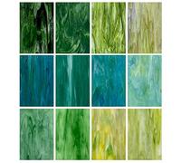 Unicoshape Lot de 12 feuilles de verre vitrail, 15,2 x 10,2 cm, verre cathédrale, verre d'art, carreaux de mosaïque pour travaux manuels (vert mélangé)