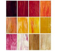 Unicoshape Lot de 12 feuilles de vitrail, 15,2 x 10,2 cm, verre cathédrale, verre d'art, carreaux de mosaïque pour travaux manuels (mélange rouge et jaune)