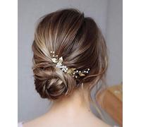 Unicra Lot de 3 épingles à cheveux de mariage en forme de fleur en cristal pour femme et fille Doré