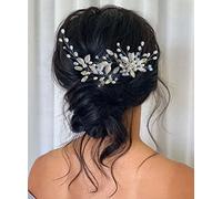 Unicra Peigne à cheveux pour mariée avec feuille et strass argentés - Accessoires latéraux pour femme et demoiselle d'honneur