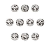 UNICRAFTALE 10 Pcs 10 mm Perles d'Espacement Argent Antique en Acier Inoxydable 304 Plat Rond Avec Arbre de Vie pour Colliers Bracelets Bijoux Making - Trou 1.8mm
