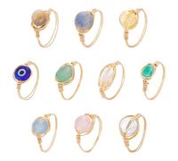 UNICRAFTALE 10 Pcs Bague en Cristal de Chakra 10 styles Bague de Pierres Précieuses Plaqué Or 18 carats Bagues Enroulé de Fil de Cuivre Enroulé Irrégulière Colorée pour Femme (Or)