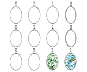 UNICRAFTALE 10 Pcs Pendentifs Ovale À Fond Perdu En Acier Inoxydable Cadres Bagues Pendentifs 35mm Charnières Géométriques Vierges Charnières Cadres Creux Support Pour Cabochon Pour Création De Bijoux