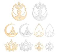 UNICRAFTALE 10 pendentif Sur le Thème du Yoga 5 styles Acier Inoxydable Breloques Creuses Bouddha et Lotus 2 couleur Symbole Bouddhiste Pendentif de Yoga pour la Fabrication de Bijoux à Faire Soi-Même