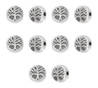 UNICRAFTALE 10 pièce Perles Rétro 304 perles D'Espacement Acier Inoxydable Plates Rondes avec Perles D'Arbre de Vie Argent Antique Perles en Vrac Perles D'Arbre Perles à Petit Trou pour Bracelet