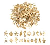 UNICRAFTALE 100 pièce 20 styles Assortis Breloques Océaniques Antiques Dorées Breloques Océaniques Coquillages Étoile de Mer Conque Dauphin Pendentifs de Style Tibétain pour la Fabrication de Bijoux