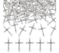 UNICRAFTALE 100Pcs Alloy Cross Charms Antique Silver Jewelry Cross Charms 32mm Metal Easter Crucifix Vintage Crosses Charm for DIY Bracelet Necklace Jewelry Making Findings Hole 1.5mm