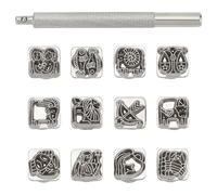 UNICRAFTALE 12 ensemble Tampons Métal Sur le Thème des Douze Constellations Outils D'Estampage Métal Fournitures D'Art et D'Artisanat de Bricolage avec Étui en Bois Ensemble de Poinçons pour le Cuir