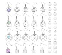 UNICRAFTALE 12 Paires 4 Styles Boucles d'oreilles Dangle Boucles d'oreilles Cabochon Acier Inoxydable 304 Boucle d'oreille Triangle Anneau Carré Cabochon Plateaux de base DIY Crochets d'oreilles