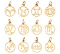 UNICRAFTALE 12 pièce Breloque Acier Inoxydable Plaqué Or 18 carats Breloque 12 constellations Signe du Zodiaque Breloques Rondes et Plates avec Pendentif Constellation pour la Fabrication de Bijoux