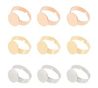 UNICRAFTALE 12 pièces 3 couleurs Plateau de 12 mm Bagues Réglables Bagues en Acier Inoxydable Composants Anneau de Coussin Résultats de Base Anneau Rond Plat Kits pour la Fabrication de Bague
