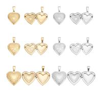 UNICRAFTALE 12Pcs 6 Styles Réels Pendentifs Médaillon Plaqué Or 20K 2 Couleurs Petits Cœurs Charmes Cadre Photo Médaillons Mémoire Métal Charmes Cadre Image Charme Bouquet pour Création de Bijoux