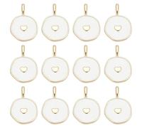 UNICRAFTALE 12Pcs Charmes Cœur Blanc 13.5mm de Large Plat Rond Métal Mini Cœurs Pendentifs 2.5mm Petit Trou Cœurs Charm Émail Valentin Amour Charm pour Collier Boucle d'Oreille Fabrication de Bijoux