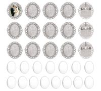 UNICRAFTALE 15 Sets Broche Vintage à Cabochon Ovale et Support Argent Antique avec Fermoir Broche pour Décorations de Mariage et de Remise de Dipl?me Plateau: 25x18mm