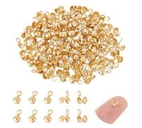 UNICRAFTALE 150Pcs Embout de Perle Plaqué Or 24 Carats à Sertir à Clapet 3mm Repliables en Métal avec Couvercle pour Fabrication de Bijoux