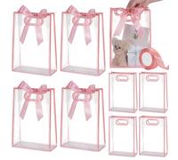 UNICRAFTALE 15Pcs Sac Cadeaux Transparent Sac en Plastique Rose 26x18cm Rectangulaire Pliable Transparent avec Poignées Perforées Réutilisable pour Fêtes De Noël Mariage Anniversaire Fête Automne