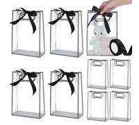 UNICRAFTALE 15Pcs Sac Cadeaux Transparent Sacs D'Emballage Sac en Plastique Noir 26x18cm Rectangulaire Pliable avec Poignées Perforées Réutilisable pour Boutique Mariage Fête D'Anniversaire Noël