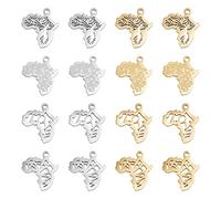 UNICRAFTALE 16 Pcs 4 Styles 2 Couleurs Afrique Carte Breloques 304 en Acier Inoxydable Creux/Solide Afrique Carte avec Mot D'Amour Pendentif 1.6mm Trou Fabrication de Bijoux Breloques