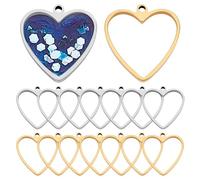 UNICRAFTALE 16 Pièces 2 Couleurs Pendenti fs Bélière Cœur Ouvert 31.5mm Cadre Bague Acier Inoxydable Charmes Vierges Fleurs Pressées Résine pour Créations Résine UV et Fabrication Bijoux DIY