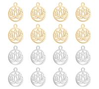 UNICRAFTALE 16pcs 2 couleurs Breloques Fleur de Lotus Breloques Thème Yoga Rond Breloques Acier Inoxydable Pendentifs Lotus Breloques pour Bracelet Boucle D'Oreille Collier Breloques Creation Bijoux