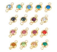 UNICRAFTALE 17pcs 17 Couleurs 2mm Trou 304 Liens en Acier Inoxydable Strass Connecteurs Plat Rond Pierre de Naissance Breloques Cristal Doré Liens en Verre Breloques Goutte Dangle Pendentif de Bijoux