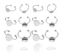 UNICRAFTALE 18 ensembles Taille 7 8/10/12mm Plateau Manchette Bagues Bagues Lunette en Acier Inoxydable avec Cabochons en Verre Demi-Rond pour la Fabrication D'Anneaux Couleur Acier Inoxydable