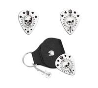 UNICRAFTALE 1Pcs Médiator de Guitare Personnalisé Porte Clés Tête de Mort Gravée Double Face Médiator de Guitare Acier Inoxydable avec Étui en Cuir PU Ensemble de Médiators pour Guitariste