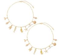 UNICRAFTALE 2 pièce Thème Océan Trombone Colliers Chaînes Collier Animaux Marins avec Pendentif Étoile de Mer et de Conque pour Femme Bijou de Plage Motif Trombones Thème Océan Doré 38.5cm