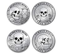 UNICRAFTALE 2 Pièces 2 Styles Médaillon Memento Mori Tempus Fugit Piece Défi Stoïque Squelette sous Marin Coin de Défi Stoïque Cadeaux Stoïcisme pour Hommes Femmes