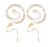 UNICRAFTALE 2 pièces 51.5 cm Colliers de Perles Collier Croix Collier Marie Doré en Acier Inoxydable Y Collier Bijoux Colliers de Mode avec Pendentif Croix pour Femmes Hommes Bijoux de Méditation