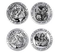 UNICRAFTALE 2 Pièces en Acier Inoxydable Double Face Pièce De Décision Tête De Mort Forge Pièce Incendie Poubelle Pièce Commémorative Jeton À Retourner Cadeau Halloween pour Hommes Femmes