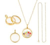 UNICRAFTALE 2 Sets de Pendentifs Médaillons Plaqués Or 18K Avec Chaîne Inox 45cm Médaillons Flottants Porte Photo Verre 15mm Pour Création Bijoux de Noël
