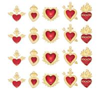 UNICRAFTALE 20 pièce 5 styles Breloques Cœur en Émail Breloque en Forme de Cœur Sacré Doré Chardons Rouges Épines Breloque Fantaisie en Émail pour la Fabrication de Bijoux pour la Saint Valentin