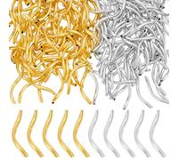UNICRAFTALE 200 pièce 2 couleurs Perles Tubulaires Torsadées Perles D'Espacement Métal Perles Incurvées Perles de Nouilles Métal Longues et Grandes Connecteurs Doré Perles pour Bracelet pour Bijoux