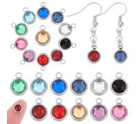 UNICRAFTALE 22 pièces 11 Couleurs Breloques en Strass Pendentifs de Pierre de Naissance en Acier Inoxydable Plat Rond à Facettes Breloques pour la Fabrication de Bijoux Soi-Même Trou de 1.3mm