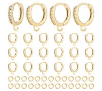 UNICRAFTALE 22 Pièces Réels de Finding de Boucles d'Oreilles Huggie Plaquées Or 24K 14mm avec Cubic Zirconia et 120 Pièces de Jump Ring en Métal Rond à Levier Composant de Finding pour Création Bijoux