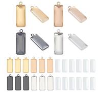 UNICRAFTALE 24 Ensembles 4 Couleurs Rectangle Cabochon Pendentifs 10x25mm Plateau Blanc Pendentif Base avec Cabochons en Verre 304 Collier Acier Inoxydable Pendentif Lunette Blancs Plateau de Bijoux