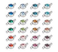 UNICRAFTALE 24 pcs 12 Couleurs Breloques Pierre de Naissance en Cristal Acier Inoxydable Plat Rond Strass Connecteur Breloques Pendentifs en Pierre Précieuse en Verre avec Connecteurs de Boucle