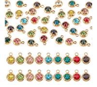 UNICRAFTALE 24 Pcs 12 Couleurs Breloques Strass Plat Rond Réel Plaqué Or 18K Pierre de Naissance Breloques avec Placage 303 Acier Inoxydable Cristal Dangle Création de Bijoux