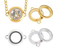 UNICRAFTALE 2pcs 2 Couleurs Breloques Verre Photo Breloques Médaillons Flottants Ronds Connecteur Breloques 24.5mm Mémoire Médaillon Titane Acier Pendentifs Mariée Mariage Bouquet pour Commémoratifs