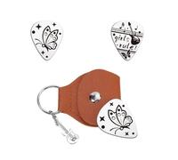 UNICRAFTALE 2pcs Médiator de Guitare Personnalisé Porte Clés Gravé Sur un Côté Motif Papillon Élément Musical Médiator en Acier Inoxydable avec Étui en Cuir PU Ensemble de Médiators pour Guitariste