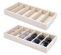 UNICRAFTALE 2Pcs Rangeur Velours pour Lunettes de Soleil Plateau Organisateur 6 Cases Beige Plateau de Présentation pour Lunettes et Bijoux Empilable Tiroir de Rangement pour Montres 38x19x4.6cm
