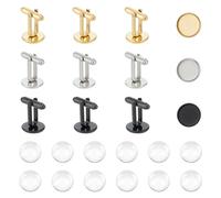 UNICRAFTALE 3 couleurs 12 ensembles de Boutons de Manchette en Forme de Dôme Vierge de 12 mm Kit de Fabrication 304 boutons de Manchette Dorés Acier Inoxydable Cabochons Ronds Plateau Lunette Bouton