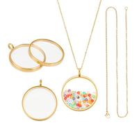 UNICRAFTALE 3 ensemble 3 Taille Colliers à Breloques Médaillons Mémoire Plaqué Or 18 carats Acier Inoxydable Ronds Photo Pendentif en Cristal Breloque Flottantes en Verre pour la Fabrication de Bijoux