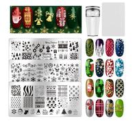 UNICRAFTALE 3 ensemble de Plaques de Tampons pour Ongles de Noël Flocons de Neige Arbre de Noël Père Noël Pochoirs pour Ongles Cloche de Noël Modèle de Tampon pour Nail Art pour Femmes