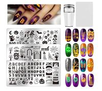 UNICRAFTALE 3 Pcs Set Plaque À Estampage Halloween Chauve Souris Araignée Squelette Citrouille Fantôme Gabarit Alphabet Design Manucure Salon