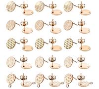 UNICRAFTALE 30 Pcs 5 Styles Boucles D'Oreilles Rondes Plates Clous Texturés Tiges de Boucles D'Oreilles en Or Rose 10mm 304 Boucles D'Oreilles en Acier Inoxydable avec Dos de Boucles D'Oreilles, Trou