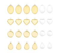 UNICRAFTALE 32 Ensemble 4 Style Support Pendentif en Acier Inoxydable - Plateaux Cabochon Rond, Ovale, Cœur et Larme - Base Dorée pour Bijoux