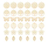 UNICRAFTALE 36 Pcs 6 Style Or Botanique Thème Pendentif En Acier Inoxydable Filigrane Pendentifs Embellissements En Métal Gravé Fleur Papillon Feuille Plat Rond Creux Pendentif Fabrication de Bijoux