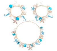 UNICRAFTALE 3pcs 3 styles Collier Étoile de Mer Coquillage Bracelet Perle Coquillage Conque Plastron Colliers Bracelets Breloque Ensemble Bleu Été Plage Collier Bracelet Thème Océan Bijoux pour Femmes